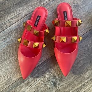 Nine West “Orange” Mules with Gold Studs